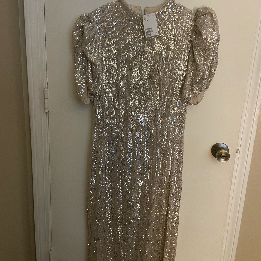 NWT H&M champagne sequin midi dress